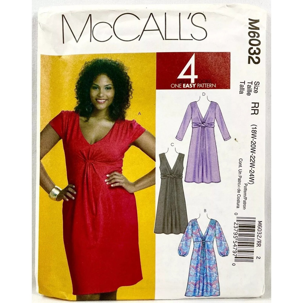 Mccalls M6032 Womens Dress RR 18W 20W 22W 24W Plus Size sewing‎ pattern Uncut